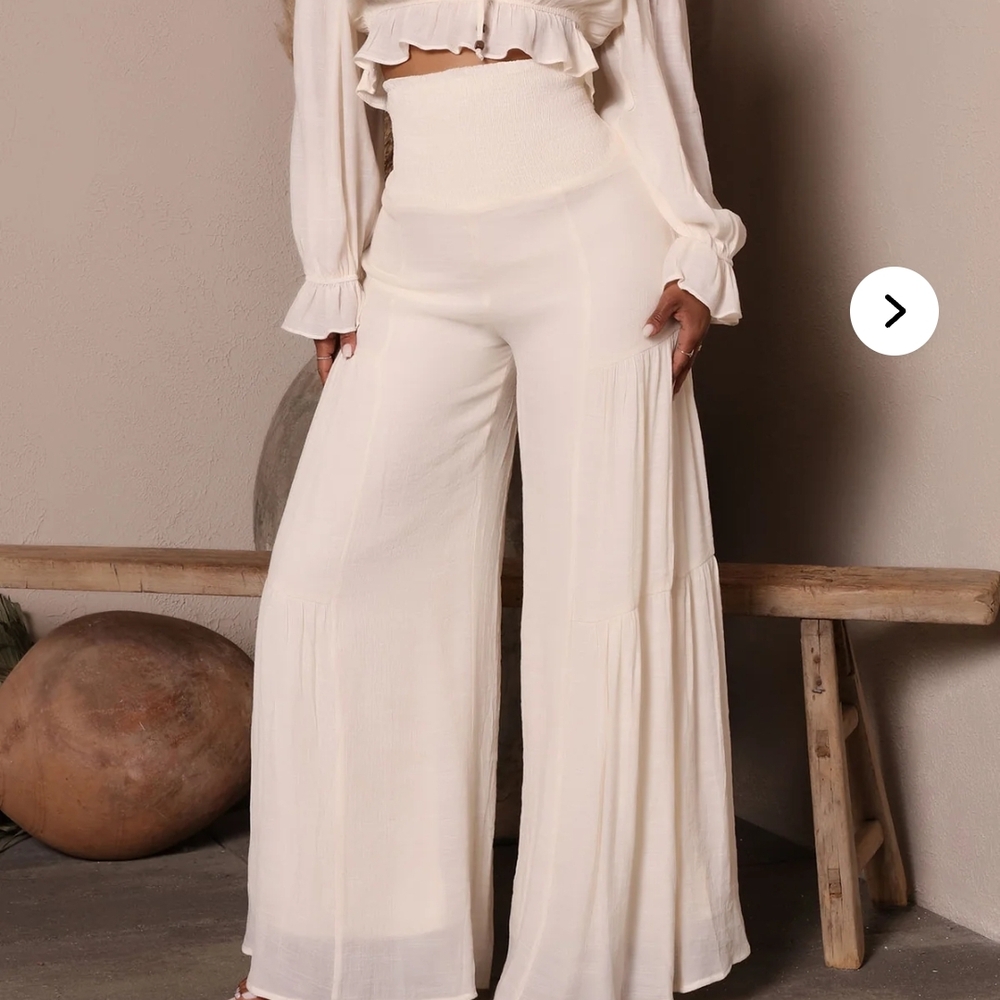 Fashion Nova Cream Wide-Leg Pants Set